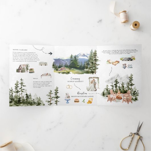 Elegante Mount Rainier bruiloft Drieluik Uitnodiging (Binnen)