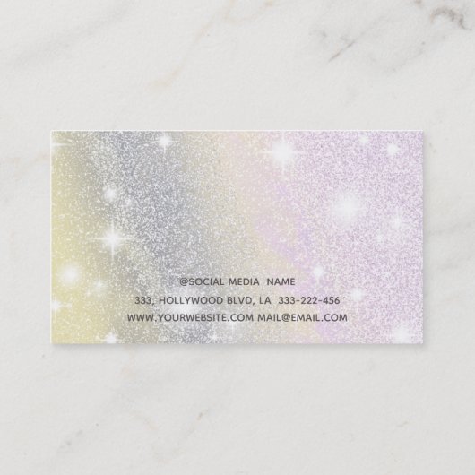 Elegante mousserende glitterogen visitekaartje (Achterkant)