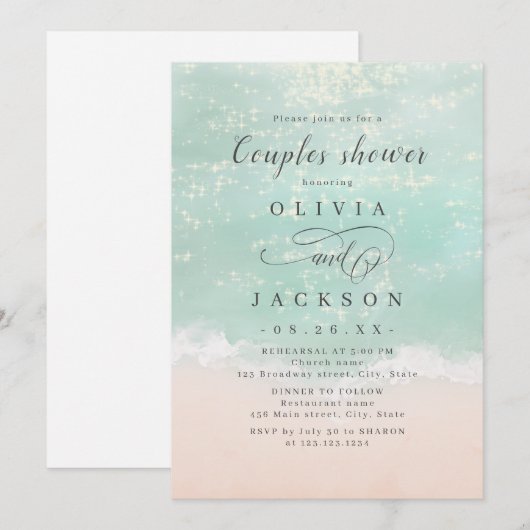 Elegante mousserende oceaanstranden douches kaart (Voorkant / Achterkant)