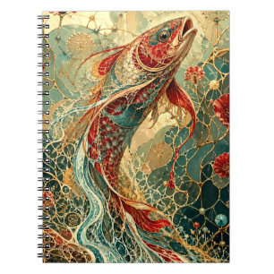 Elegante Mozaïek Koi Vis Art Nouveau Notitieboek