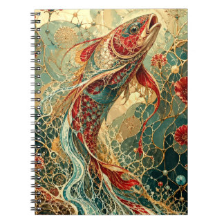 Elegante Mozaïek Koi Vis Art Nouveau Notitieboek