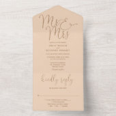 Elegante Mr And Mrs Script Soft Perzik Huwelijk All In One Uitnodiging (Binnen)