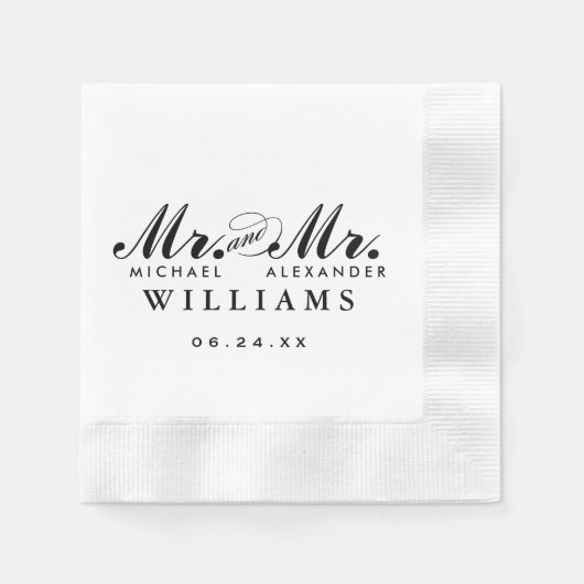 Elegante Mr en Mr Black Custom Wedding Monogram Servetten (Voorkant)