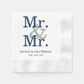 Elegante Mr en Mr Navy Grey Bruiloft Monogram Servet (Voorkant)