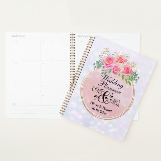 Elegante Mr en Mrs Blush Roze Bloemen Bruiloft Planner (Display)
