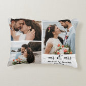 elegante mr en mrs bruiloft 3 foto collage accent kussen (Achterkant)