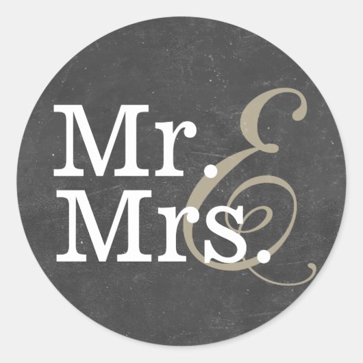 Elegante Mr en Mrs Chalkboard trouwgunst Ronde Sticker (Voorkant)