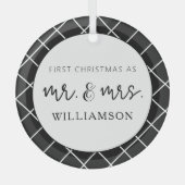 Elegante Mr en Mrs Eerste Kerstmis Bruiloft Gift Glas Ornament (Voorkant)