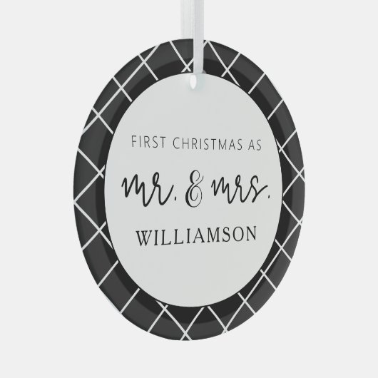 Elegante Mr en Mrs Eerste Kerstmis Bruiloft Gift Glas Ornament (Voorkant Rechts)