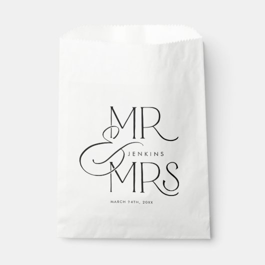 Elegante Mr en Mrs gepersonaliseerde bruiloft Bedankzakje (Voorkant)