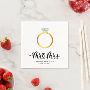Elegante Mr en Mrs Gouden Ring Trouwviering Servet