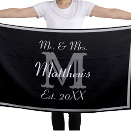 Elegante Mr en Mrs Monogram Zwarte Strandlaken