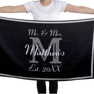 Elegante Mr en Mrs Monogram Zwarte Strandlaken
