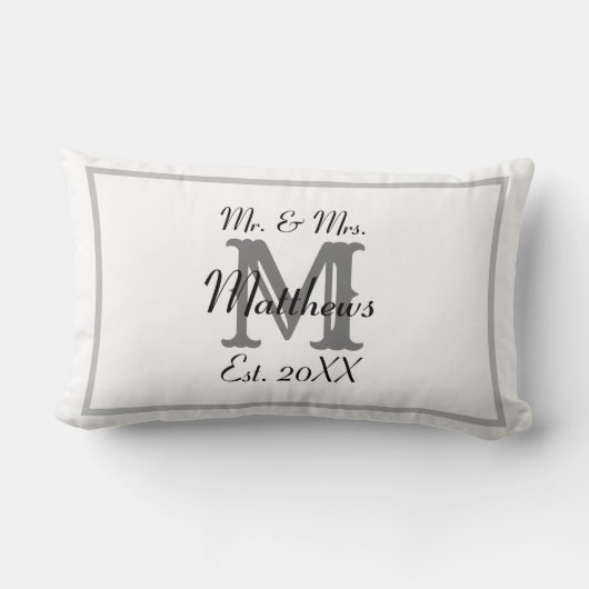 Elegante Mr en Mrs Naam Zwart Nieuwgehuwd Monogram Kussen (Achterkant)