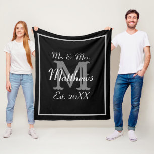Elegante Mr. en Mrs. Naam Zwart-wit Bruiloft Fleece Deken