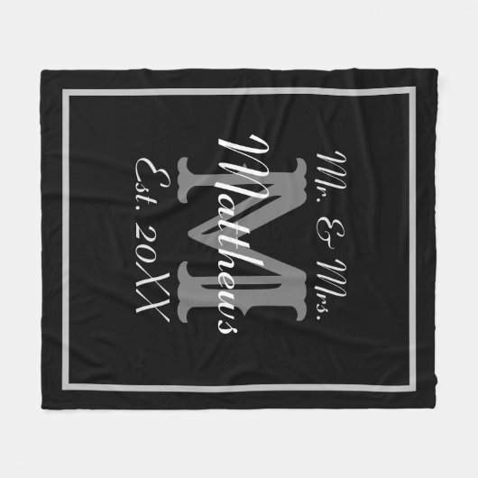 Elegante Mr. en Mrs. Naam Zwart-wit Bruiloft Fleece Deken (Voorkant (Horizontaal))