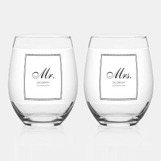 Elegante Mr en Mrs Trouw Stemless Wijn Glas Set