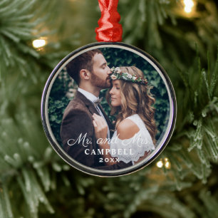 Elegante Mr en Mrs Trouwfoto met persoonlijke mono Metalen Ornament