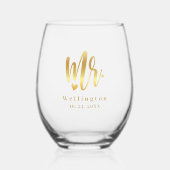 Elegante Mr. Gold Calligraphy Hart Trouw Wijnglas Zonder Voet (Voorkant)