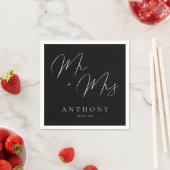 Elegante Mr & Mrs Black and White Script bruiloft Servet (Insitu)