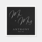 Elegante Mr & Mrs Black and White Script bruiloft Servet (Voorkant)