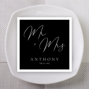 Elegante Mr & Mrs Black and White Script bruiloft Servet
