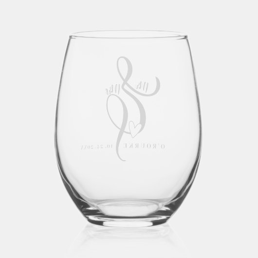 Elegante Mr & Mrs Calligrafie Ampersand Bruiloft Wijnglas Zonder Voet (Achterkant)