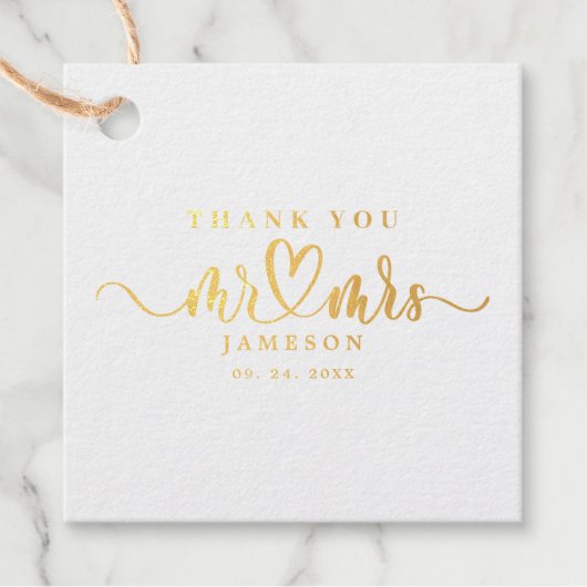 Elegante Mr & Mrs Calligraphy Dank je wel Echt Bedankjes Labels (Voorkant)