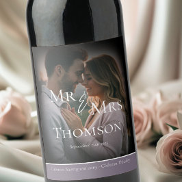 Elegante Mr & Mrs foto donkere paarse winterbruilo Wijn Etiket