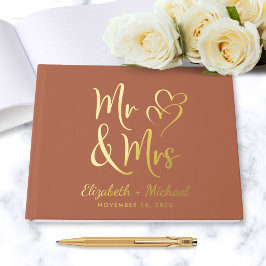 Elegante Mr. Mrs foto Terracotta bruiloft Gastenboek
