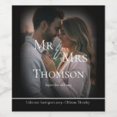 Elegante Mr & Mrs foto zwarte winter bruiloft Wijn Etiket (Enkel label)