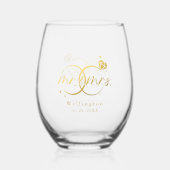 Elegante Mr & Mrs Gold Kalligrafie Bruiloft Wijnglas Zonder Voet (Achterkant)