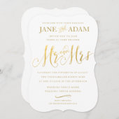 Elegante Mr & Mrs Gold Typografie Bruiloft Uitnodi Kaart (Voorkant / Achterkant)