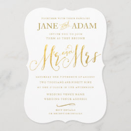 Elegante Mr & Mrs Gold Typografie Bruiloft Uitnodi Kaart