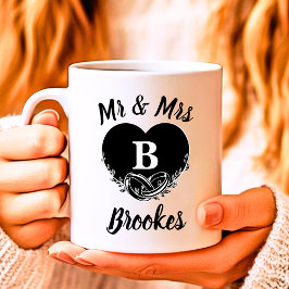 Elegante Mr. Mrs. Letter B Heart Wedding Dank u Koffiemok