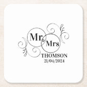 Elegante Mr & Mrs Monogram zwart-wit bruiloft Kartonnen Onderzetters (Voorkant)