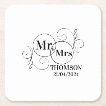 Elegante Mr & Mrs Monogram zwart-wit bruiloft