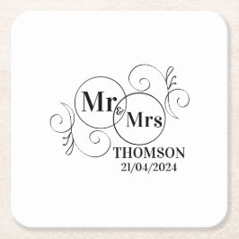 elegante mr & mrs monogram zwart wit trouwen kartonnen onderzetters