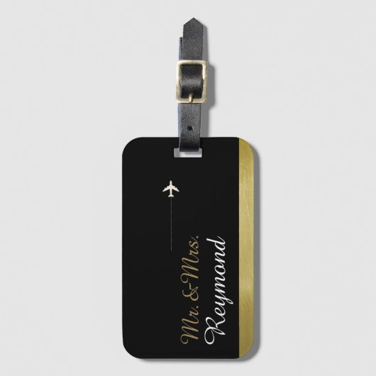 elegante Mr & Mrs paar reizen zwart Bagagelabel (Voorkant (verticaal))
