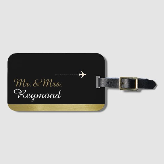 elegante Mr & Mrs paar reizen zwart Bagagelabel (Voorkant (horizontaal))