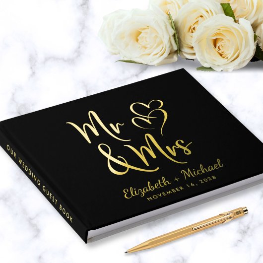 Elegante Mr. Mrs. Photo Black Wedding Gastenboek