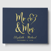 Elegante Mr. Mrs. Photo Blue Wedding Gastenboek (Voorkant)