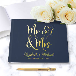 Elegante Mr. Mrs. Photo Blue Wedding Gastenboek