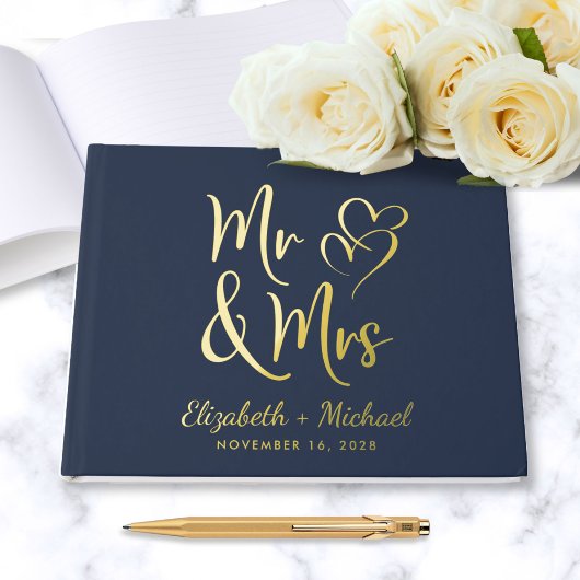 Elegante Mr. Mrs. Photo Blue Wedding Gastenboek