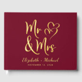 Elegante Mr. Mrs. Photo Bourgogne bruiloft Gastenboek (Voorkant)