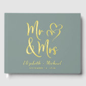 Elegante Mr. Mrs. Photo Sage Green Wedding Gastenboek (Voorkant)
