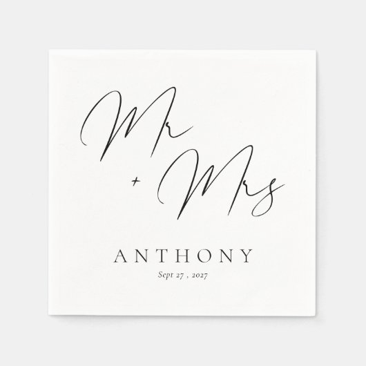 Elegante Mr & Mrs Script Custom Name Wedding Servet (Voorkant)