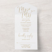 Elegante Mr & Mrs Script Gouden Bruiloft All In One Uitnodiging (Binnen)