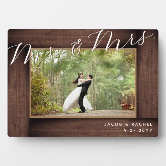 Elegante Mr & Mrs Script rustieke trouwfoto Fotoplaat (voorkant)