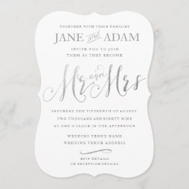 Elegante Mr & Mrs Silver Typografie Bruiloft uitno Kaart